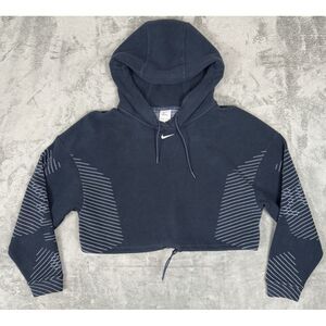 Nike Pro Therma-FIT ADV‎ Center Swoosh XS Cropped Fleece Heavy Hoodie Blue